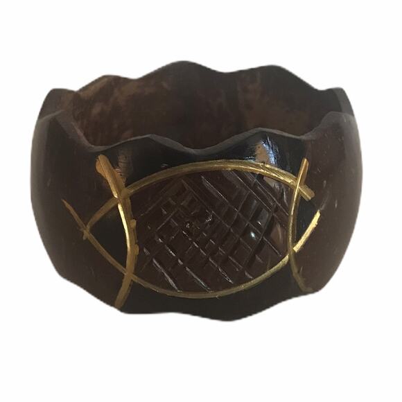 Vintage Painted Wood Bangle Bracelets Cream Brown - Picture 13 of 15